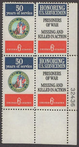 1970 Honoring US Servicemen Plate Block Of 4 6c Postage Stamps - Sc# 1421-1422 - MNH, OG - CX517