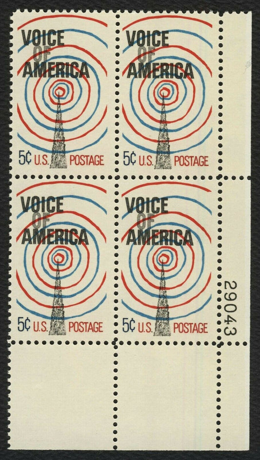 1967 Voice Of America Plate Block of 4 5c Postage Stamps - MNH, OG - Scott 1329