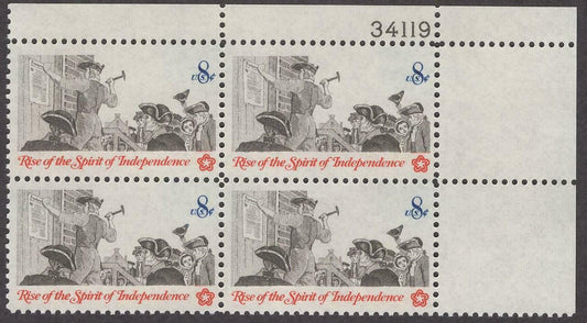 1973 Independence Posting A Broadside Plate Block Of 4 8c Postage Stamps - Scott 1477 - MNH, OG - CX555