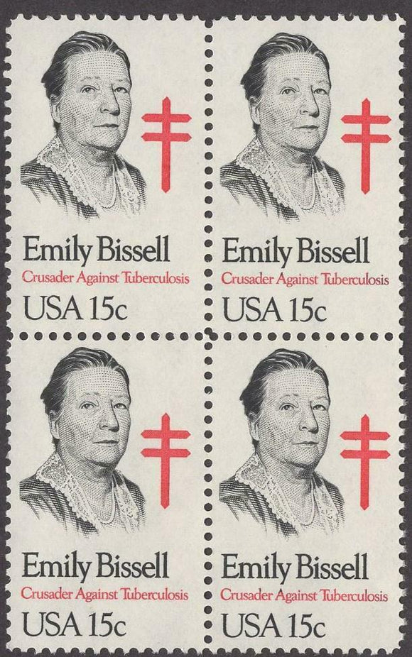 1980 Emily Bissell Tuberculosis Block Of 4 15c Postage Stamps - Sc# 1823 - MNH, OG - CT53a