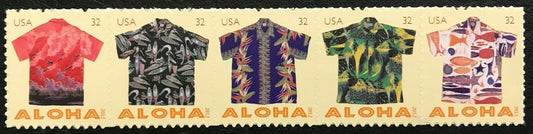 2012 Aloha Shirts Strip of 5 32c Postage Stamps - MNH, OG - Scott 4592-4596
