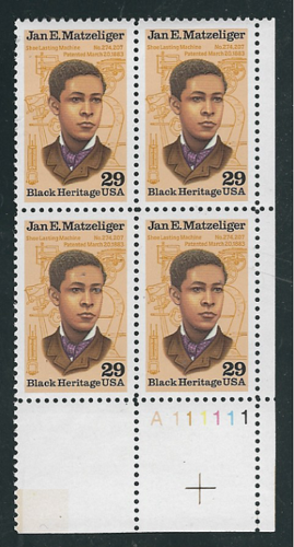1991 Jan E. Matzeliger Black Heritage Plate Block Of 4 29c Postage Stamps - Scott 2567 - MNH, OG - CW393b