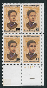 1991 Jan E. Matzeliger Black Heritage Plate Block Of 4 29c Postage Stamps - Sc# 2567 - MNH, OG - CW393b