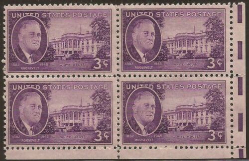 1945-46 F D Roosevelt Block Of 4 3c Postage Stamps Scott # 932 - MNH, OG - (BC54a)