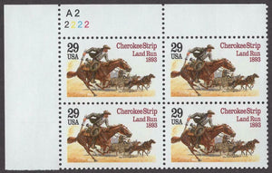 1993 Cherokee Strip Land Run Centennial Plate Block of 4 29c Postage Stamps - MNH, OG - Sc# 2754