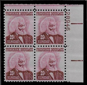 1967 Frederick Douglass Plate Block of 4 25c Postage Stamps - MNH, OG - Sc# 1290