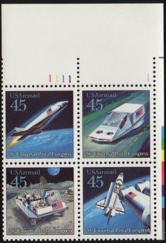 FUTURISTIC MAIL DELIVERY ~ SPACE ~ AIRMAIL #C125 Plate Block of 4 x 45 US Postage Stamps