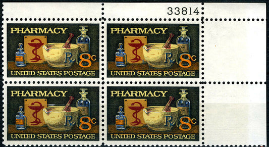 1972 Pharmacy Plate Block Of 4 8c Postage Stamps - MNH, OG - Scott 1473 - CX309