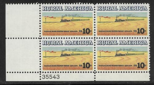 1974 Rural America Kansas Winter Wheat - Plate Block of 4 10c Postage Stamps - Scott - 1506 - MNH, OG - CX683