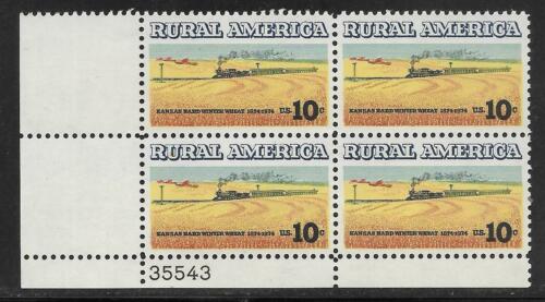 1974 Rural America Kansas Winter Wheat - Plate Block of 4 10c Postage Stamps - Sc# - 1506 - MNH, OG - CX683