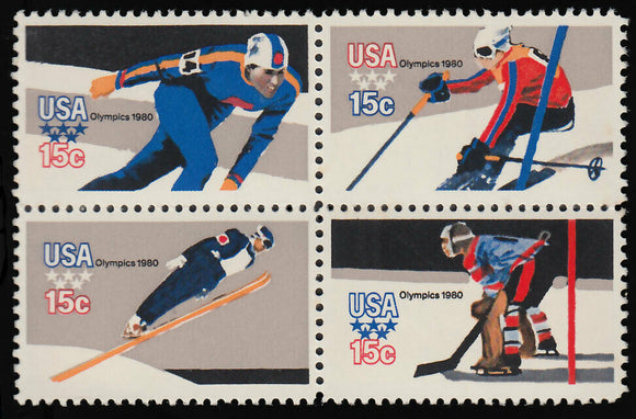 1980 Winter Olympics Block Of 4 15c Postage Stamps - Sc 1795-1798 - MNH - CW474cc