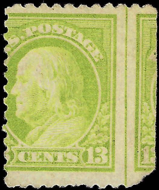VEGAS - 1919 - Scott513 13c Franklin Drastic Miss-Perforation - MH, OG