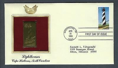 VEGAS - 1990 Lighthouse, Cape Hatteras, NC Golden Replica Stamp Scott 2471- FE413