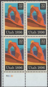 1996 Utah Statehood Centenary Plate Block of 4 32c Postage Stamps - MNH, OG - Sc# 3024