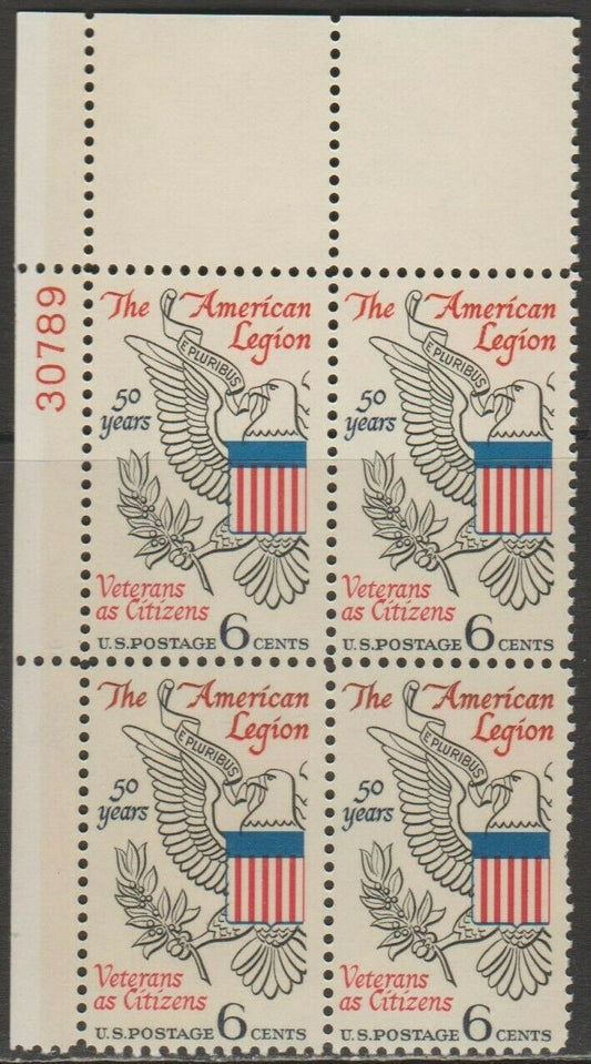 1969 American Legion Plate Block Of 4 6c Postage Stamps - MNH, OG - Scott 1369 - CX354
