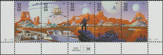 1998 Space Discovery Bottom Strip Of 5 Or 10 32c Postage Stamps - Scott 3238-3242 - MNH - CW42b