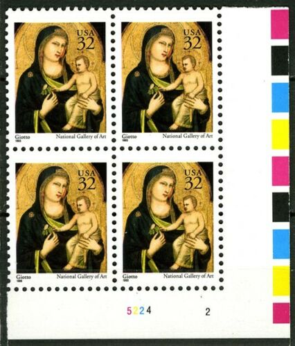 1995 Christmas Madonna By di Bondone Plate Block of 4 32c Postage Stamps - MNH, OG - Scott 3003