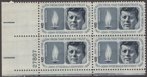 1964 President John F Kennedy Plate Block Of 4 5c Postage Stamps - MNH, OG - Sc# 1246`- CX270