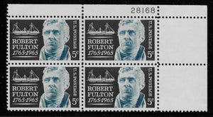 1965 Robert Fulton Plate Block Of 4 5c Postage Stamps - MNH, OG - Sc# 1270`- CX250