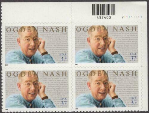 2002 Ogden Nash Plate Block of 4 37c Postage Stamps - Sc# 3659 - MNH, OG - DC119