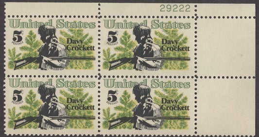1967 Davy Crockett Plate Block of 4 5c Postage Stamps - Scott 1330 - MNH, OG - CX485