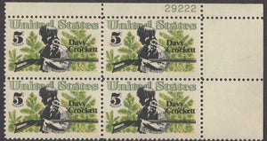 1967 Davy Crockett Plate Block of 4 5c Postage Stamps - Sc# 1330 - MNH, OG - CX485