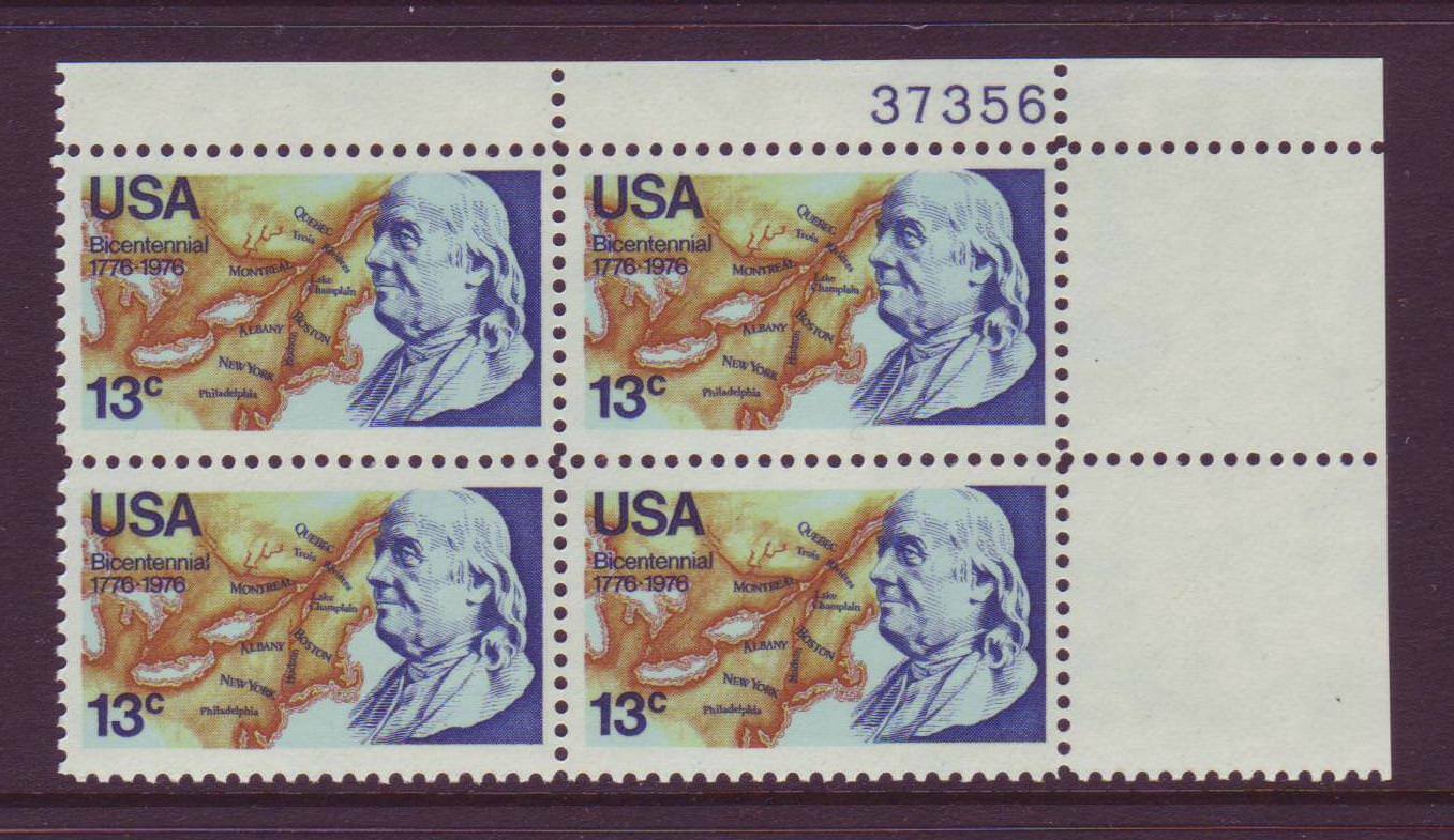 1976 Bicentennial Ben Franklin Plate Block Of 4 13c Postage Stamps - MNH, OG - Scott 1690 - CX342