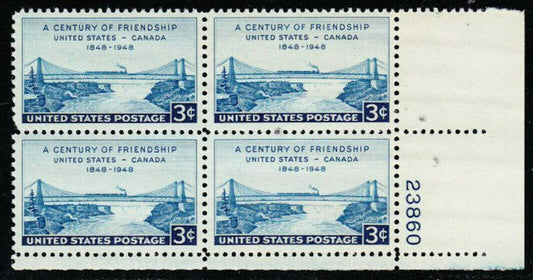 1948 Century Of Friendship Canada Plate Block of 4 3c Postage Stamps - MNH, OG - Scott 961