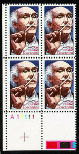 1989 Arturo Toscanini Plate Block of 4 25c Postage Stamps - MNH, OG - Sc 2411 - CW459