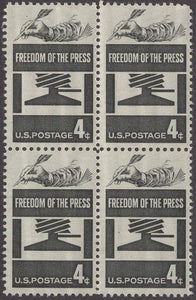 1958 Freedom Of The Press Block Of 4 4c Postage Stamps - MNH, OG - Scott# 1119 - DS188a