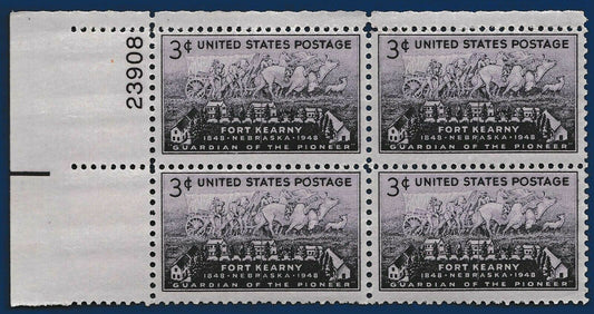1948 Ft Kearny, Nebraska Plate Block of 4 Postage Stamps - MNH, OG - Scott 970