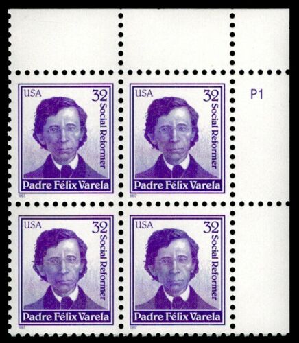 1997 Padre Felix Varela Plate Block of 4 32c Postage Stamps - MNH, OG - Sc# 3166