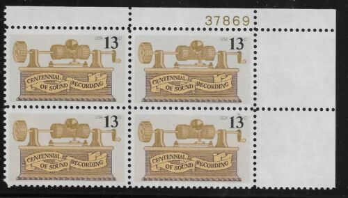 1977 Centennial Of Sound Recording Plate Block Of 4 13c Postage Stamps - MNH, OG - Sc# 1705 - CX341