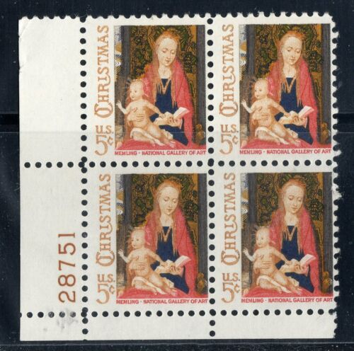 1966 Christmas Memling Painting Madonna & Child Plate Block Of 4 5c Postage Stamps - MNH, OG - Sc# 1321 - CX240