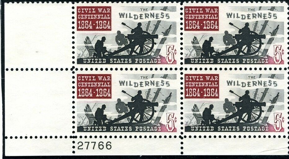 1961-65 - Civil War Battle Of the Wilderness Plate Block Of 4 5c Postage Stamps- Scott 1181 - MNH, OG - CX492