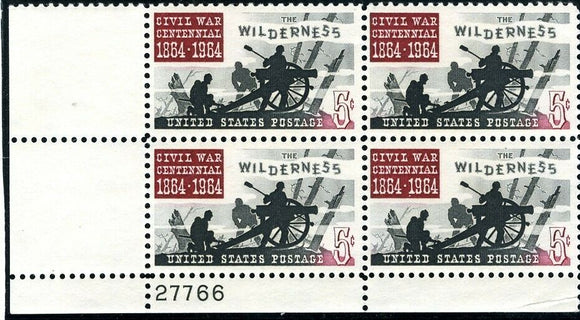 1961-65 - Civil War Battle Of the Wilderness Plate Block Of 4 5c Postage Stamps- Sc# 1181 - MNH, OG - CX492