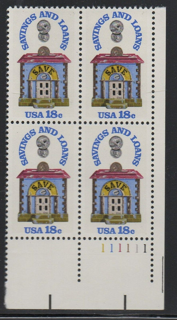 1981 Savings and Loan Plate Block Of 4 18c Postage Stamps - Sc 1911 - MNH - CW475b