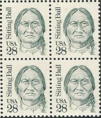 1989 Sitting Bull Block of 4 28c Postage Stamps - MNH, OG - Sc# 2183