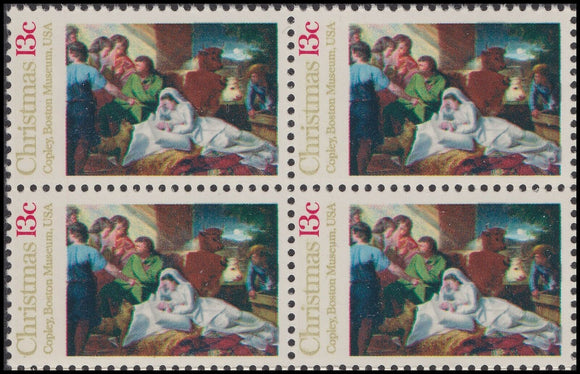 1976 Christmas Nativity Copley Painting Block Of 4 13c Postage Stamps - Sc# 1701 - MNH - CW446c