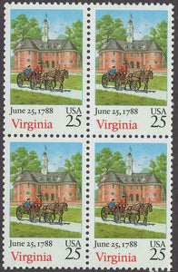 1988 Virginia - Constitution Ratification Block Of 4 25c Postage Stamps - Scott# 2345 - MNH, OG - CW320a