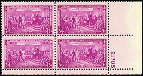 1937 Constitution Sesquicentennial Plate Block of Four 3c Postage Stamps - Sc# 798, MNH, OG