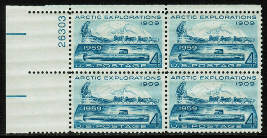 1959 Arctic Explorations Plate Block of 4 4c Postage Stamps - Scott - 1128 - MNH, OG - CX689
