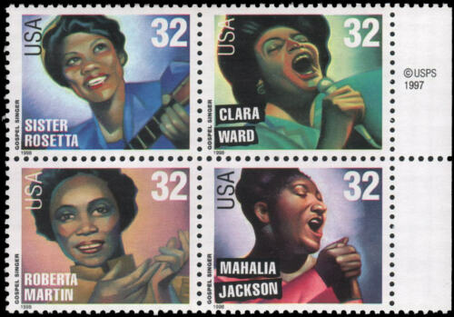 1998 Gospel Singers Plate Block of 4 32c Postage Stamps - Scott 3216-3219 - MNH, OG - CW352a