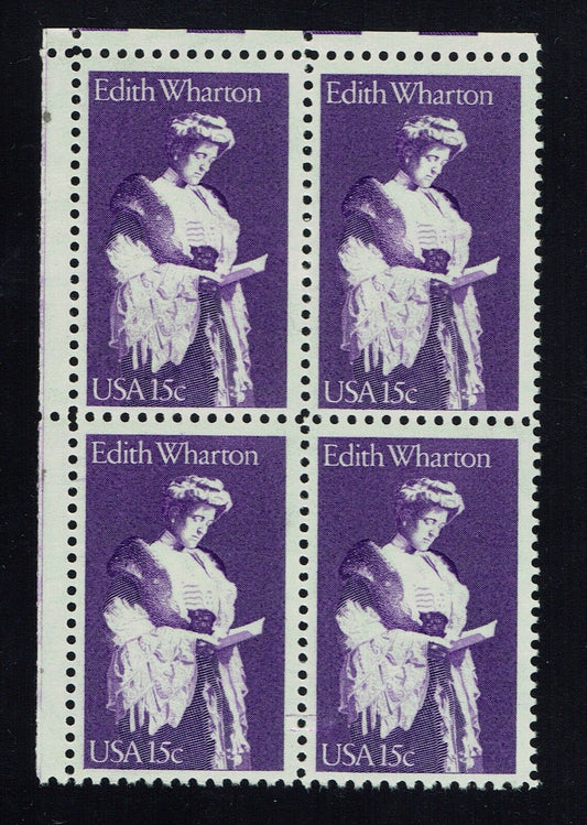 1980 Edith Wharton Block Of 4 15c Postage Stamps - Scott 1832 - MNH, OG - CT56a