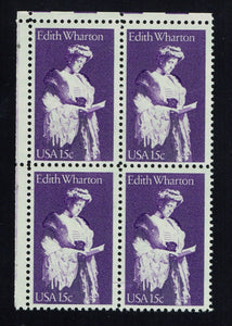1980 Edith Wharton Block Of 4 15c Postage Stamps - Sc# 1832 - MNH, OG - CT56a