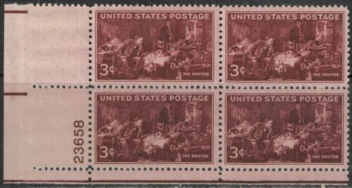 1947 The Doctor Plate Block of 4 3c Postage Stamps - MNH, OG - Scott 949