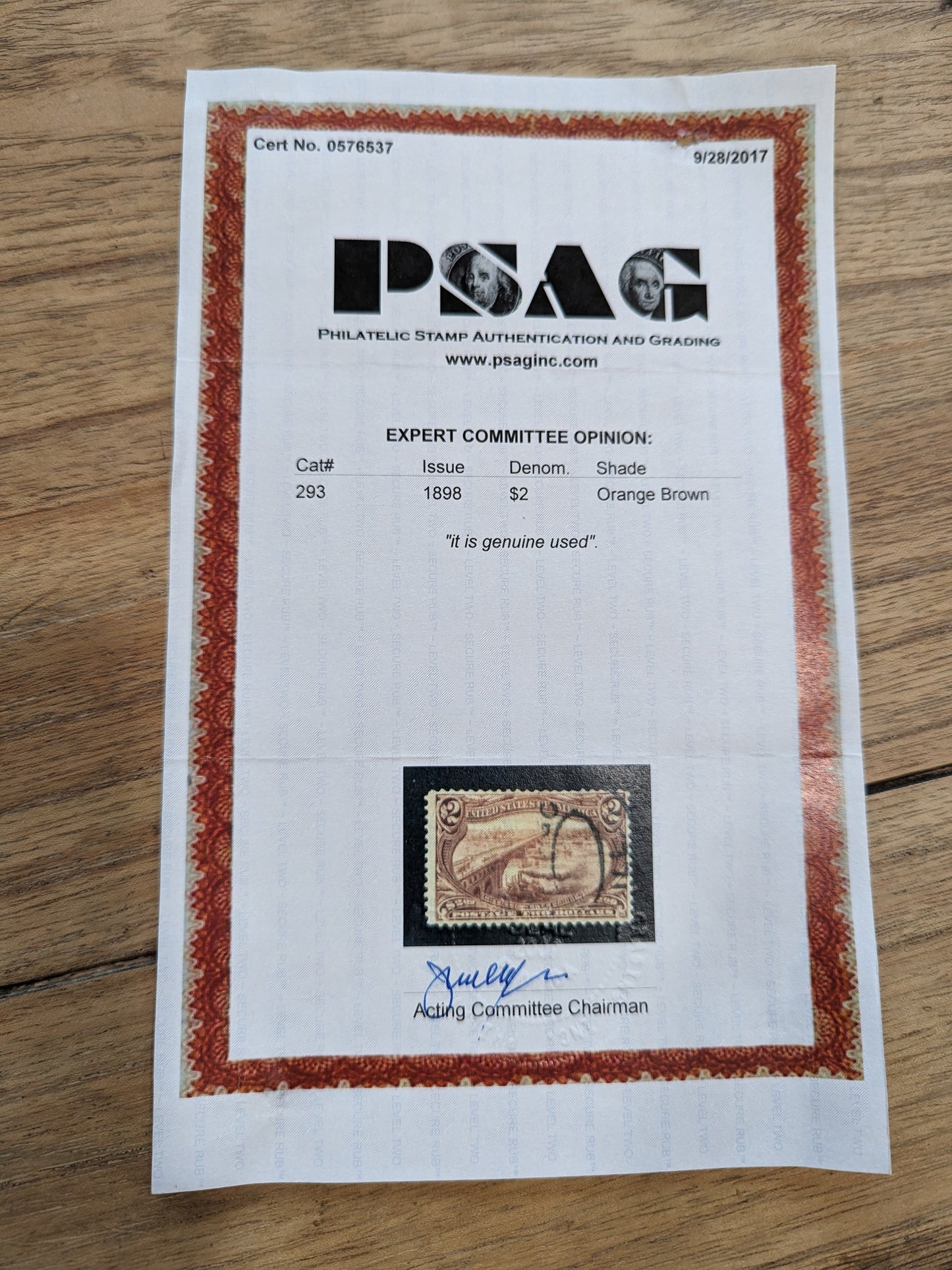 VEGAS - 1898 $2 Trans-Mississippi! - Scott293 - With PSAG Cert! - No Sig Flaws!