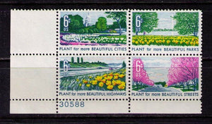 1969 Beautification Of America Plate Block Of 4 6c Postage Stamps - MNH, OG - Sc# 1365-1368 - CX353