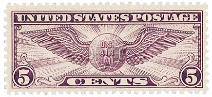 1930 Winged Globe US Airmail Single 5c Postage Stamp Scott C12 -  MNH,OG