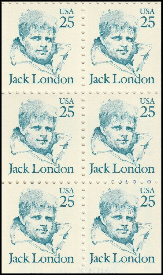 1986 Jack London Pane Of 6 25c Postage Stamps - Scott 2197 - MNH, OG - CX653